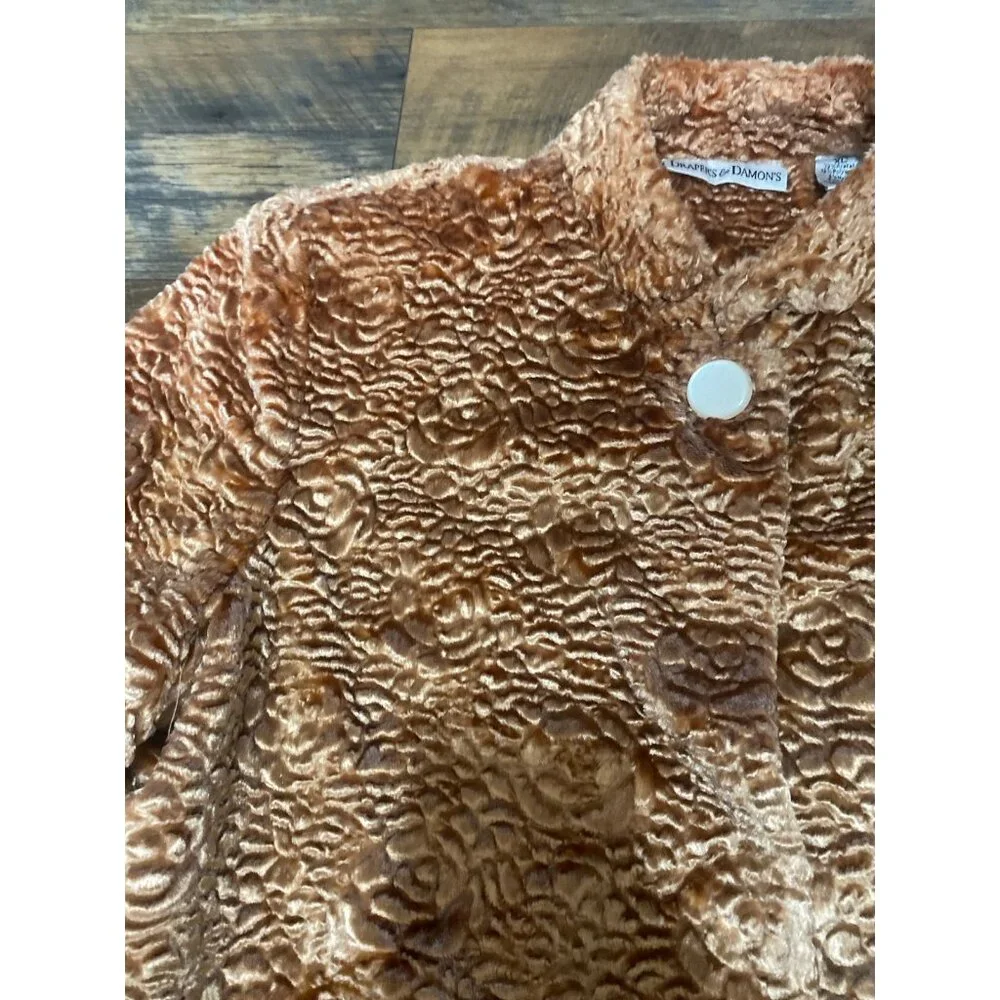 Drapers & Damons Blazer Womens Large Crushed‎ Velvet Orange Rose Printed